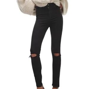 Topshop Leigh High Rise Black Distressed Skinny Jeans